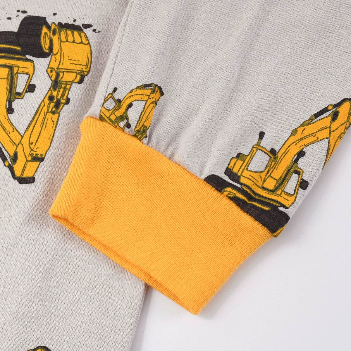 Soft Cotton Polyester Pajama Set With Long Sleeve And Long Pants Cartoon Excavator Print For Boys Ages 2 To 9 - ToylandEU