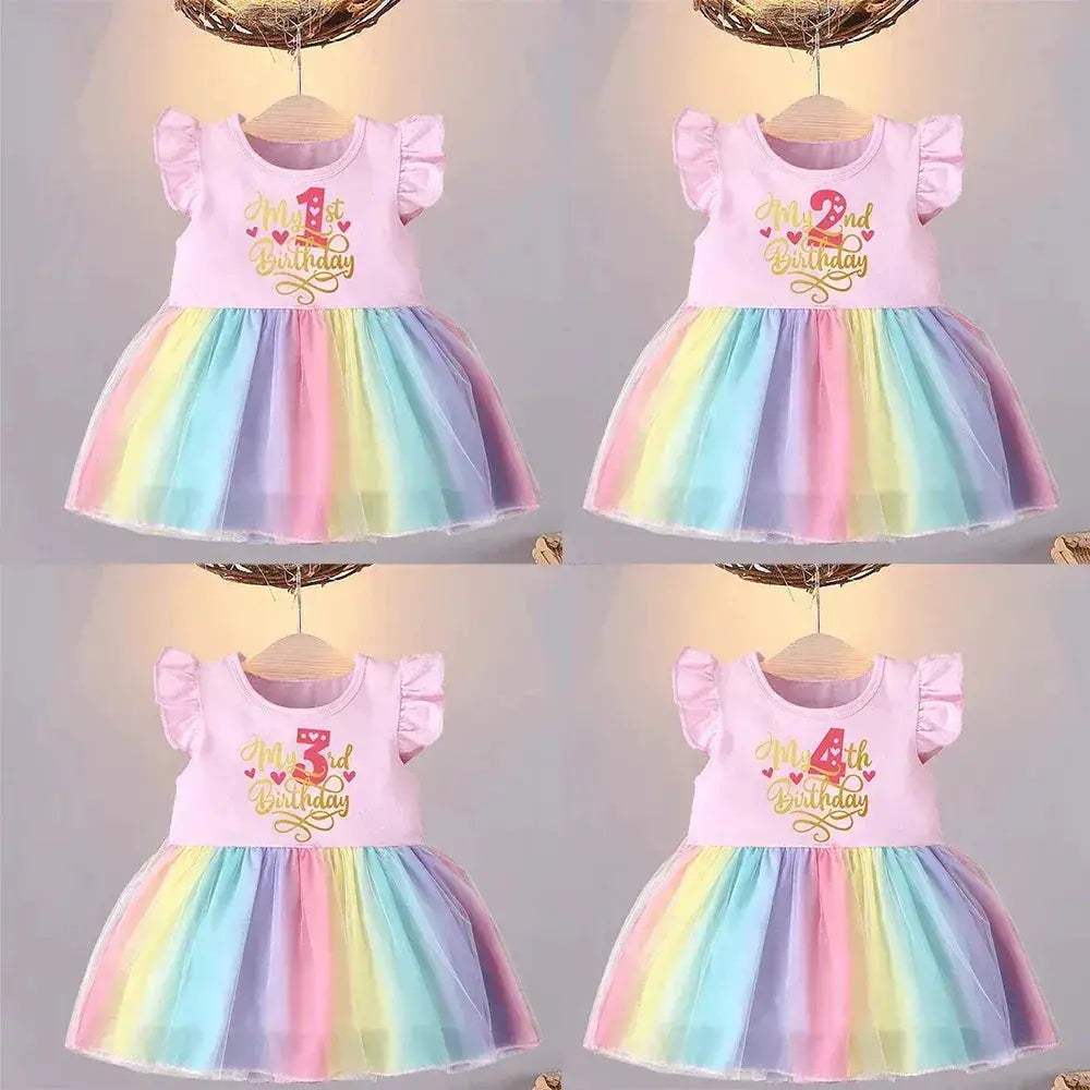Soft Cotton Rainbow Birthday Dress For Baby Girls Summer - ToylandEU