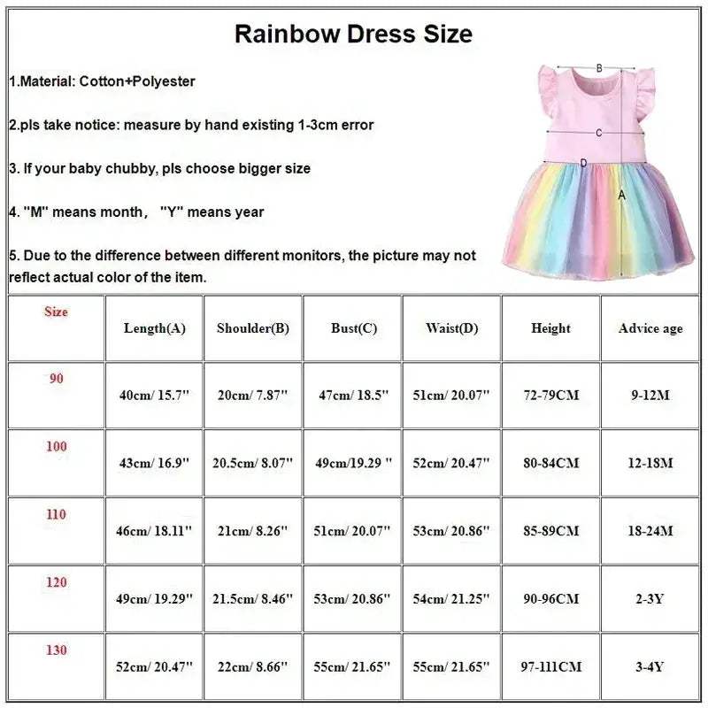 Soft Cotton Rainbow Birthday Dress For Baby Girls Summer - ToylandEU
