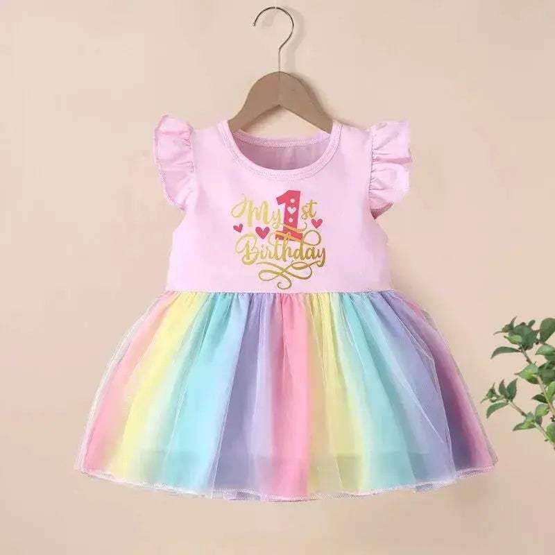 Soft Cotton Rainbow Birthday Dress For Baby Girls Summer - ToylandEU