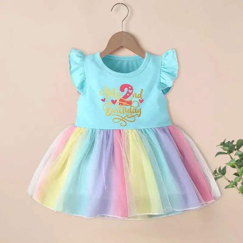 Soft Cotton Rainbow Birthday Dress For Baby Girls Summer - ToylandEU