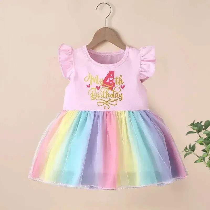 Soft Cotton Rainbow Birthday Dress For Baby Girls Summer - ToylandEU