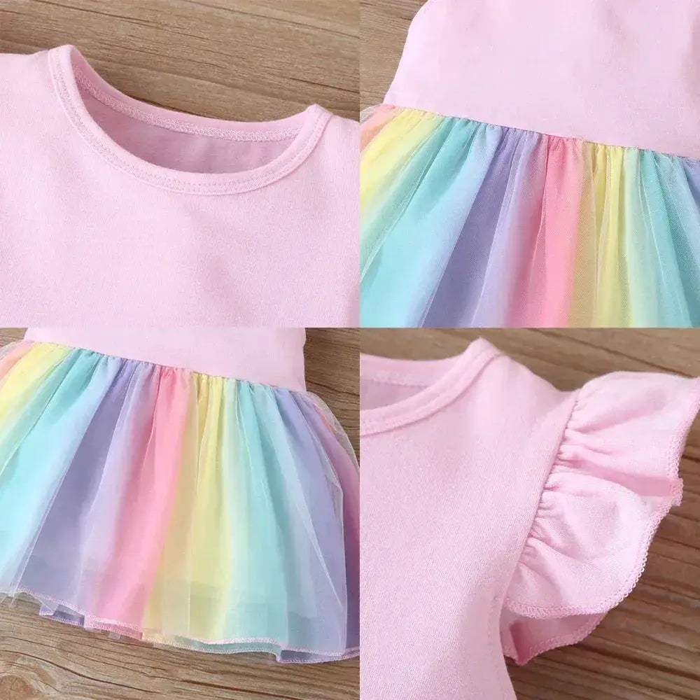 Soft Cotton Rainbow Birthday Dress For Baby Girls Summer - ToylandEU