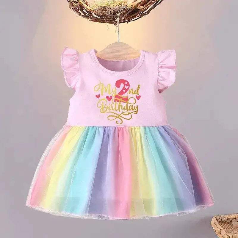 Soft Cotton Rainbow Birthday Dress For Baby Girls Summer - ToylandEU