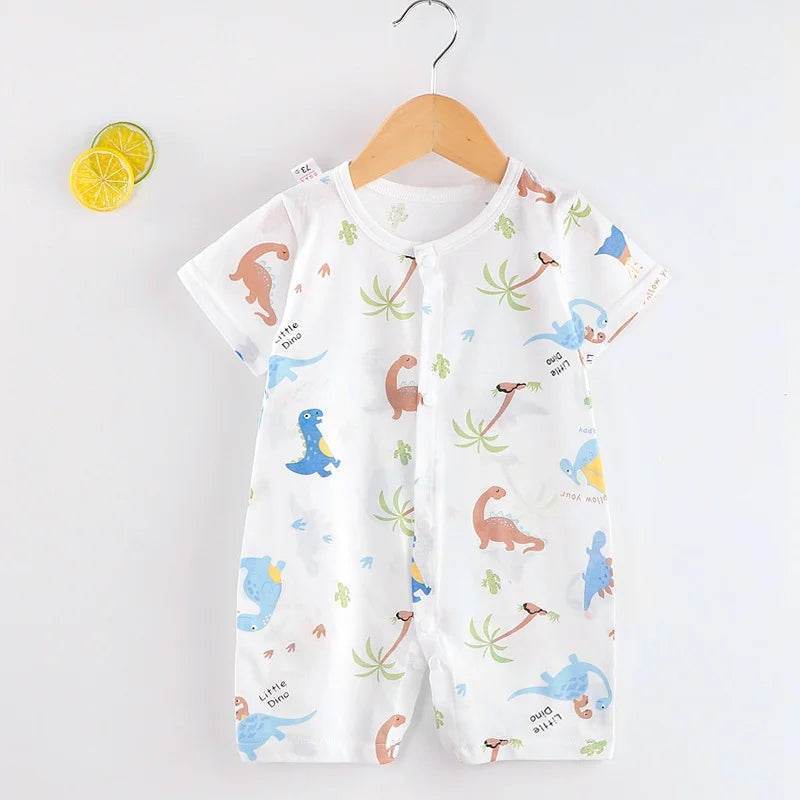 Soft Cotton Romper For Infants And Toddlers Unisex Short Sleeve Sleepwear With O Neck And Covered Button Closure - ToylandEU
