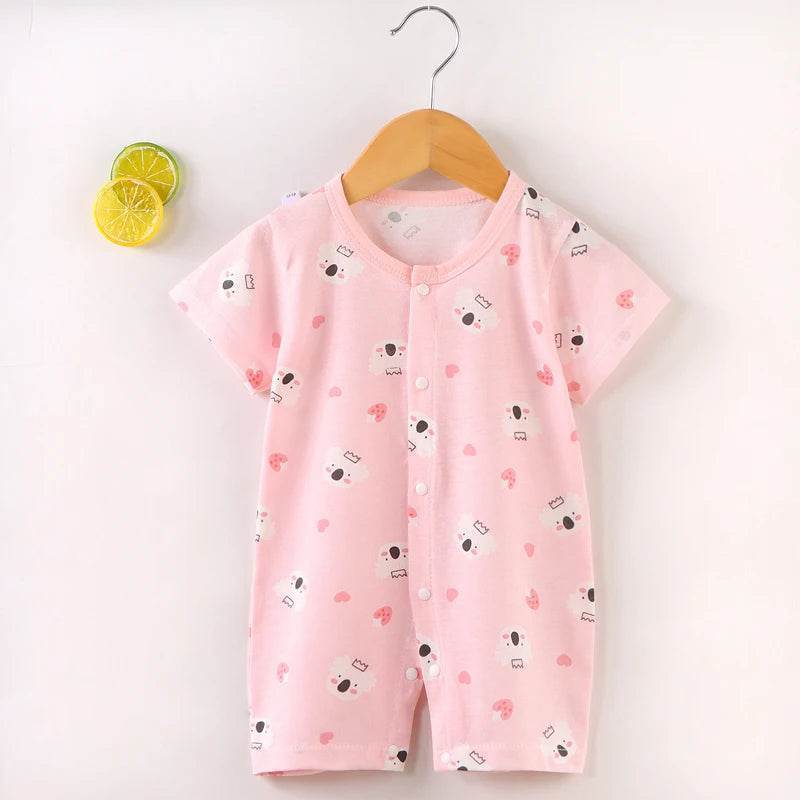 Soft Cotton Romper For Infants And Toddlers Unisex Short Sleeve Sleepwear With O Neck And Covered Button Closure - ToylandEU