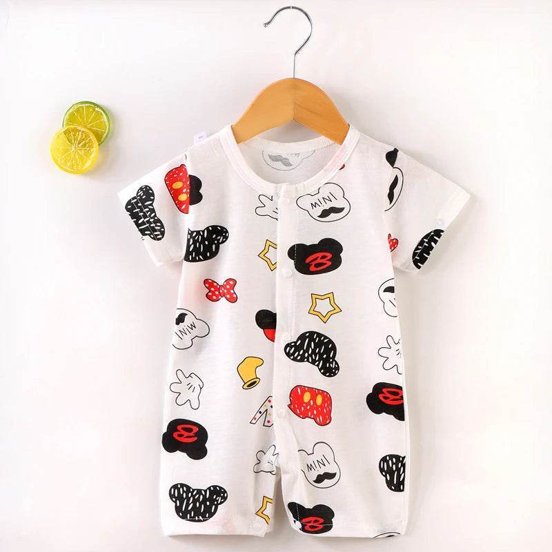 Soft Cotton Romper For Infants And Toddlers Unisex Short Sleeve Sleepwear With O Neck And Covered Button Closure - ToylandEU