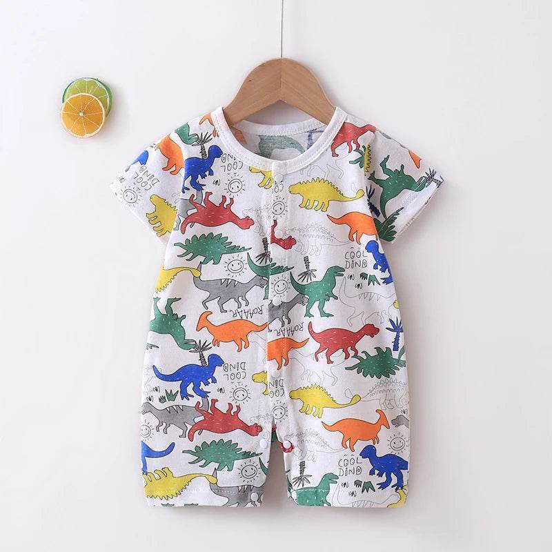 Soft Cotton Romper For Infants And Toddlers Unisex Short Sleeve Sleepwear With O Neck And Covered Button Closure - ToylandEU