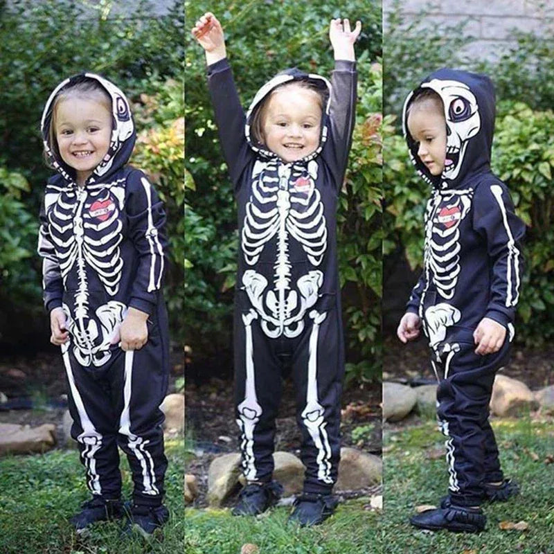 Soft Cotton Skull Print Hooded Romper For Baby Unisex Halloween Costume - ToylandEU