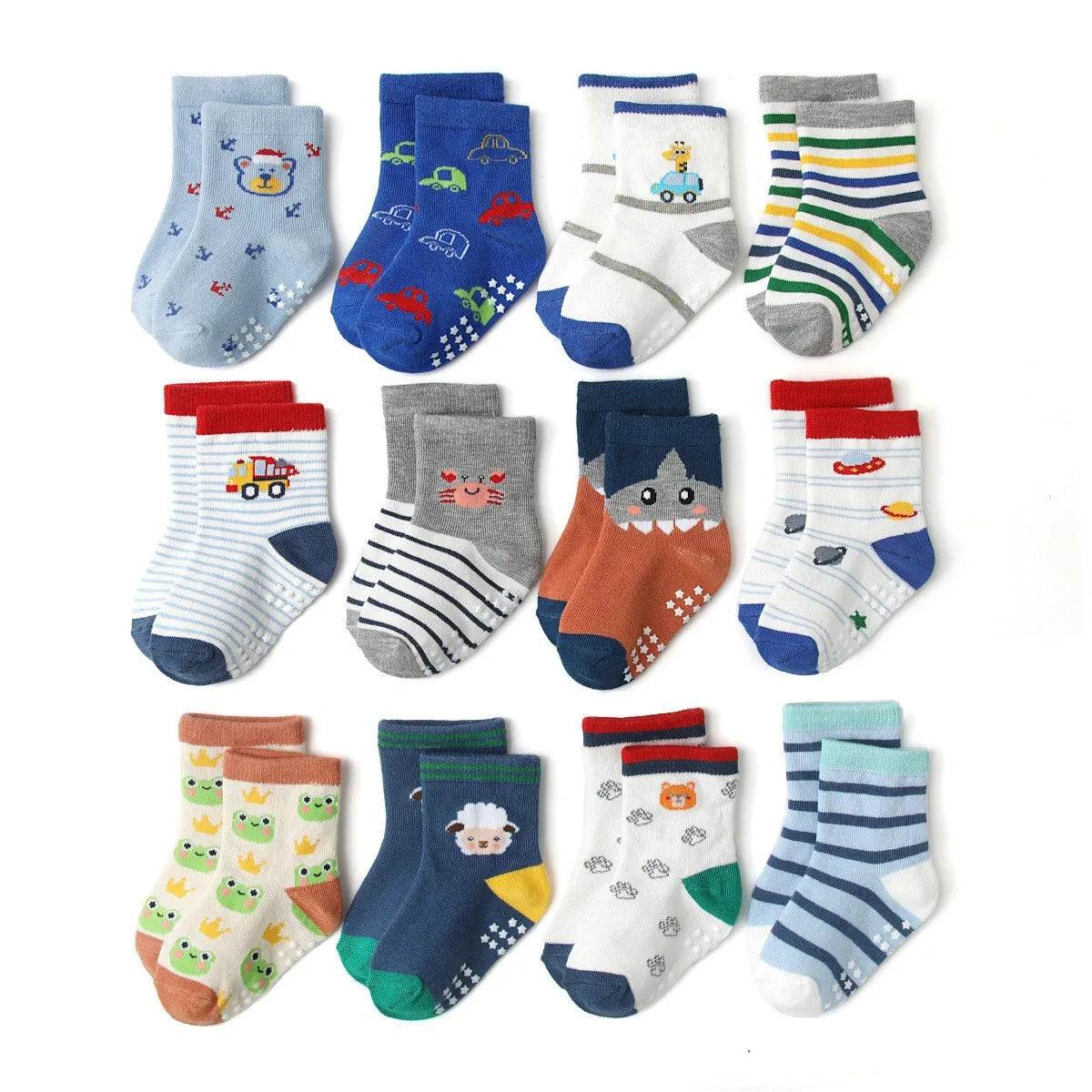 Soft Cotton Socks Non Slip Cartoon Patterned For Baby Boys - ToylandEU