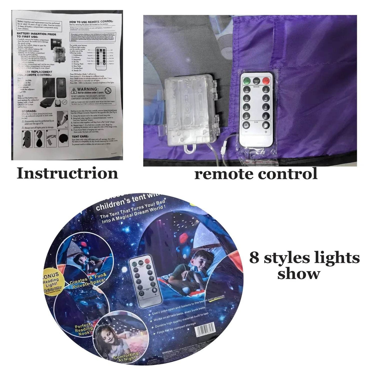 Soft Foldable Kids Bed Tent With Light And Storage Pocket - ToylandEU