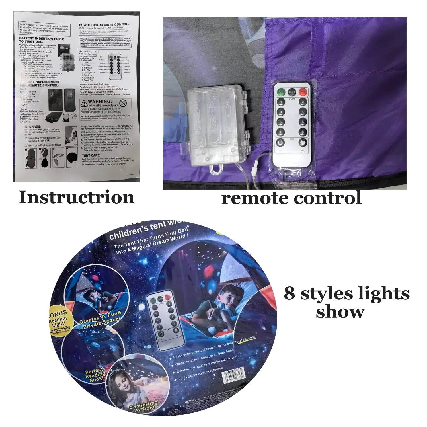 Soft Foldable Kids Bed Tent With Light And Storage Pocket - ToylandEU