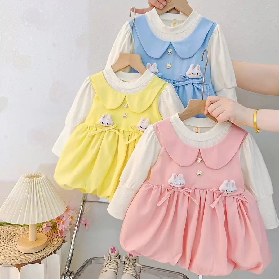 Soft Knit Baby Dress Bunny Bow Decoration For Baby Girls Long Sleeve Autumn Casual - ToylandEU
