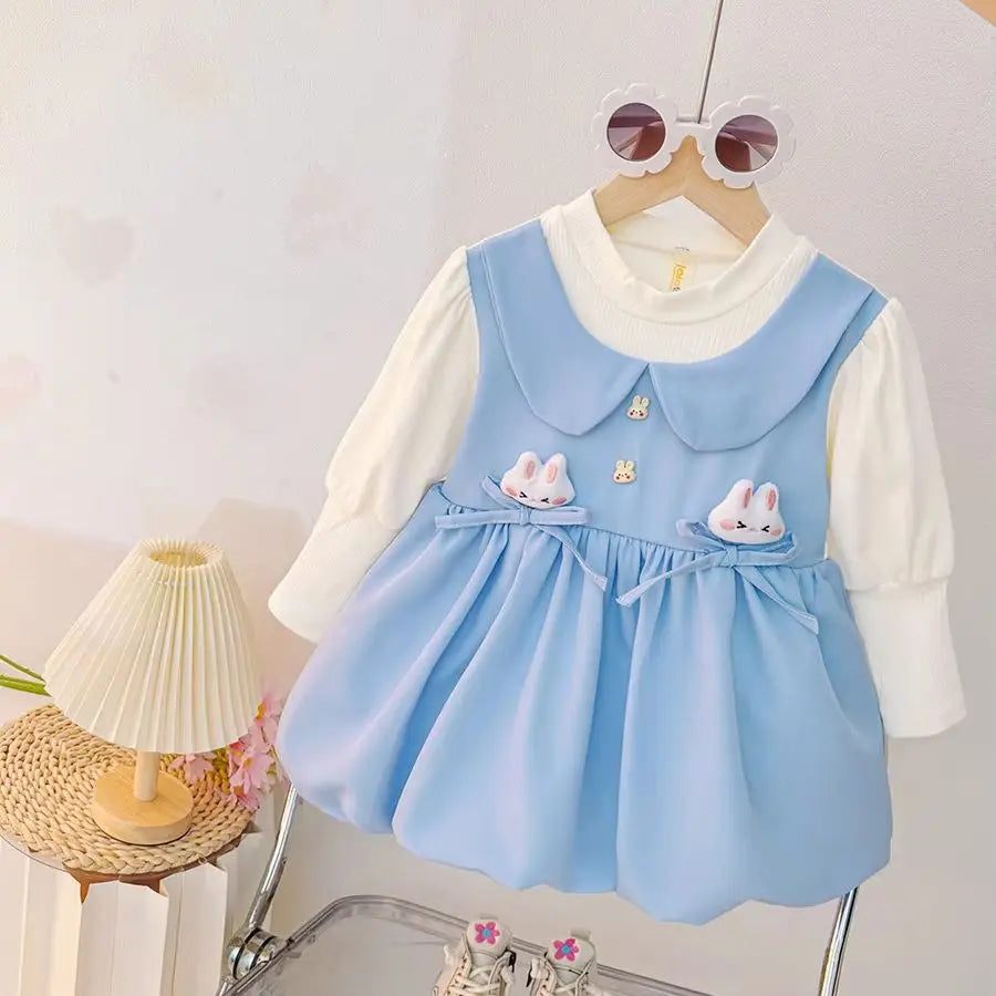 Soft Knit Baby Dress Bunny Bow Decoration For Baby Girls Long Sleeve Autumn Casual - ToylandEU