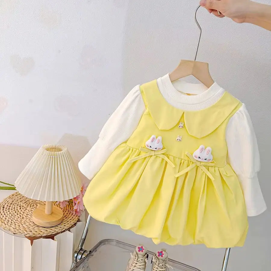 Soft Knit Baby Dress Bunny Bow Decoration For Baby Girls Long Sleeve Autumn Casual - ToylandEU