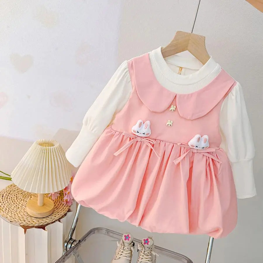 Soft Knit Baby Dress Bunny Bow Decoration For Baby Girls Long Sleeve Autumn Casual - ToylandEU