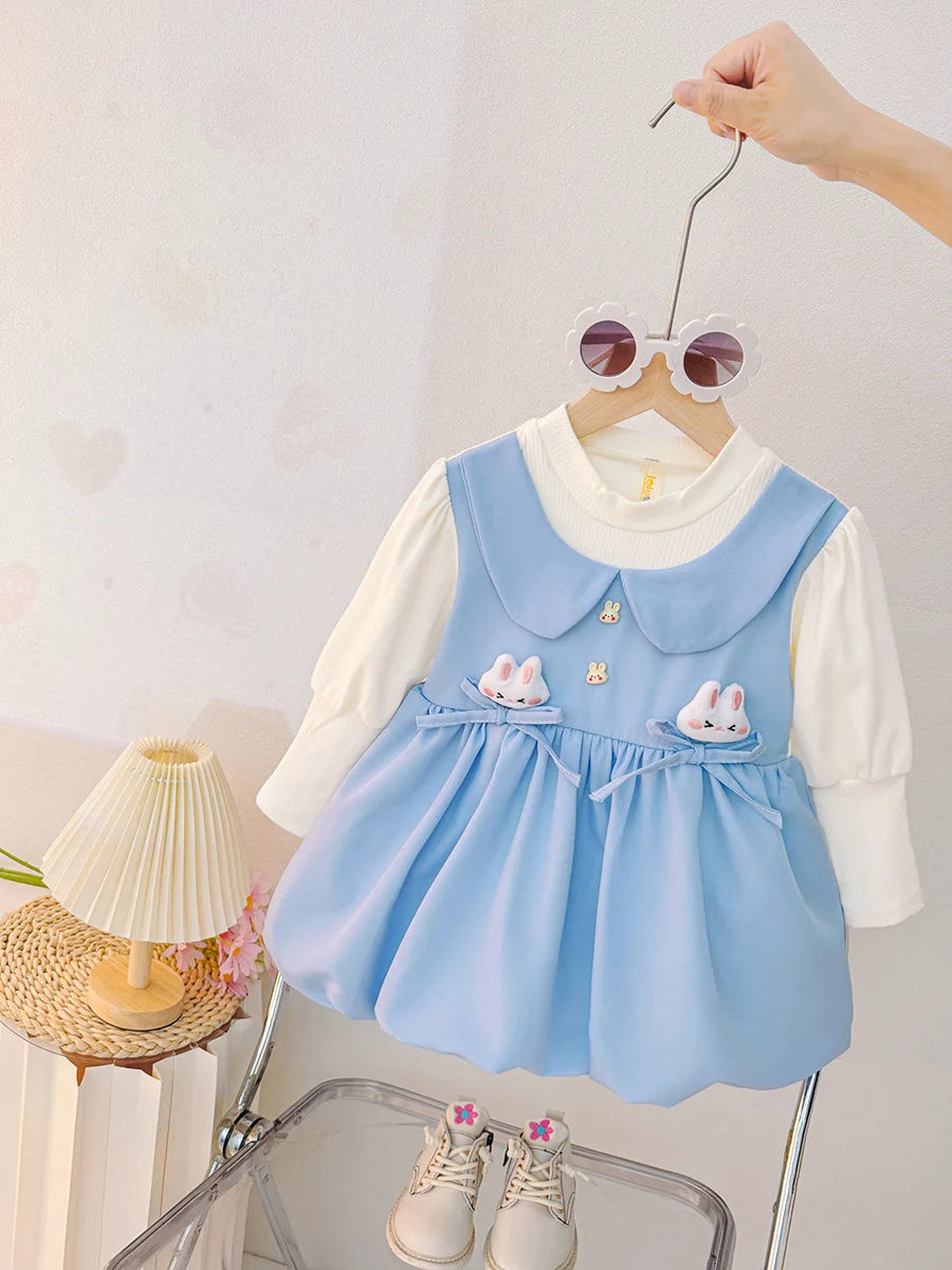 Soft Knit Baby Dress Bunny Bow Decoration For Baby Girls Long Sleeve Autumn Casual - ToylandEU