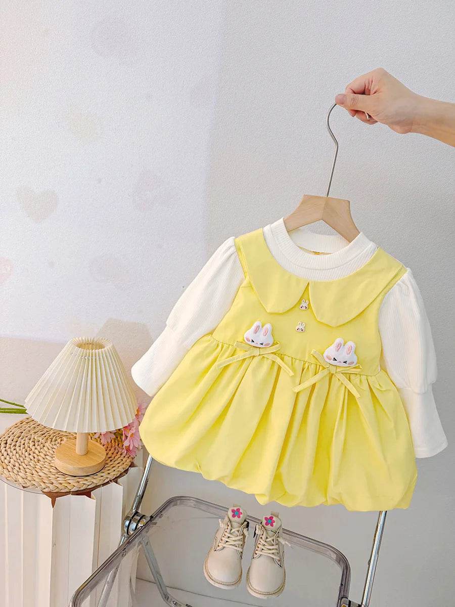 Soft Knit Baby Dress Bunny Bow Decoration For Baby Girls Long Sleeve Autumn Casual - ToylandEU