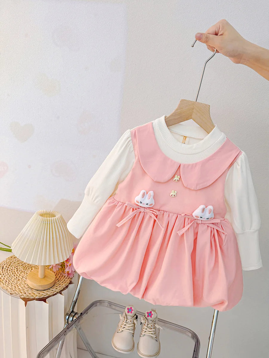 Soft Knit Baby Dress Bunny Bow Decoration For Baby Girls Long Sleeve Autumn Casual - ToylandEU