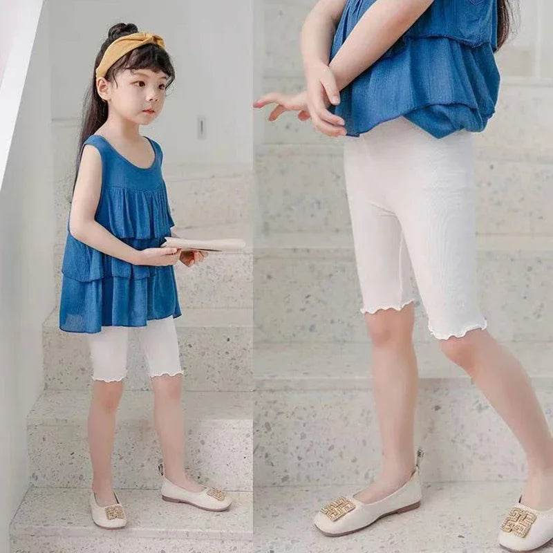 Soft Modal Cotton Knee Length Girls Leggings With Ruched Ruffle Details For Ages 3 To 10 - ToylandEU