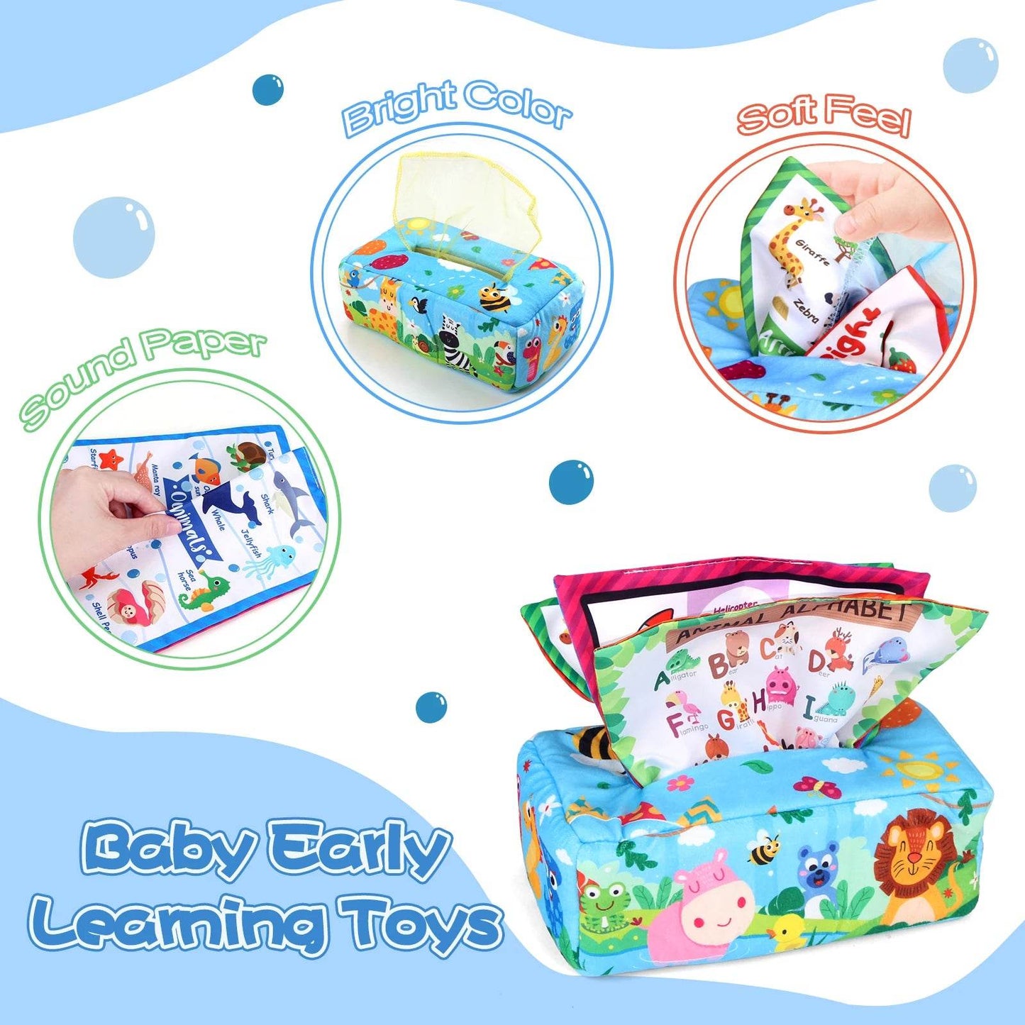 Baby Tissue Box Soft Stuffed High Contrast Montessori Square Sensory Toy for Toddler Educational Learning Toys - ToylandEU