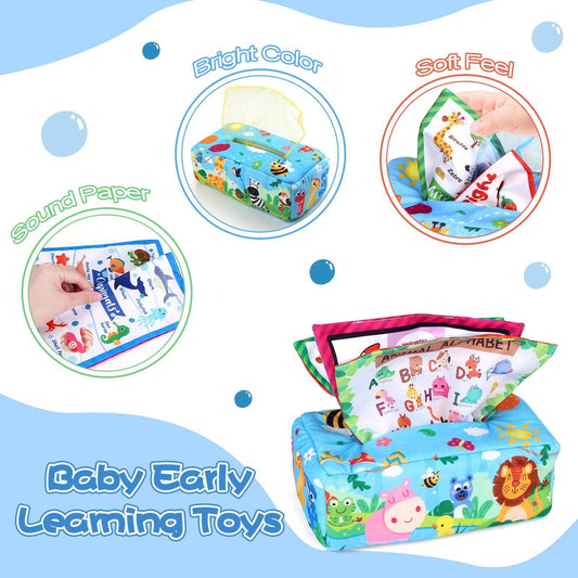 Кутия за бебешки кърпички, мека пълнена, висококонтрастна, Монтесори квадратна сензорна играчка за малки деца, образователни обучаеми играчки - ToylandEU