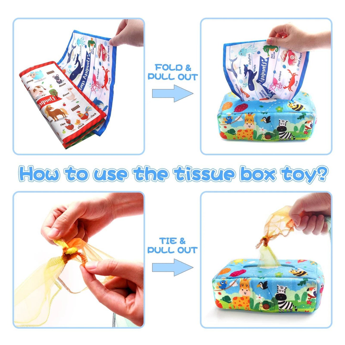 Baby Tissue Box Soft Stuffed High Contrast Montessori Square Sensory Toy for Toddler Educational Learning Toys - ToylandEU