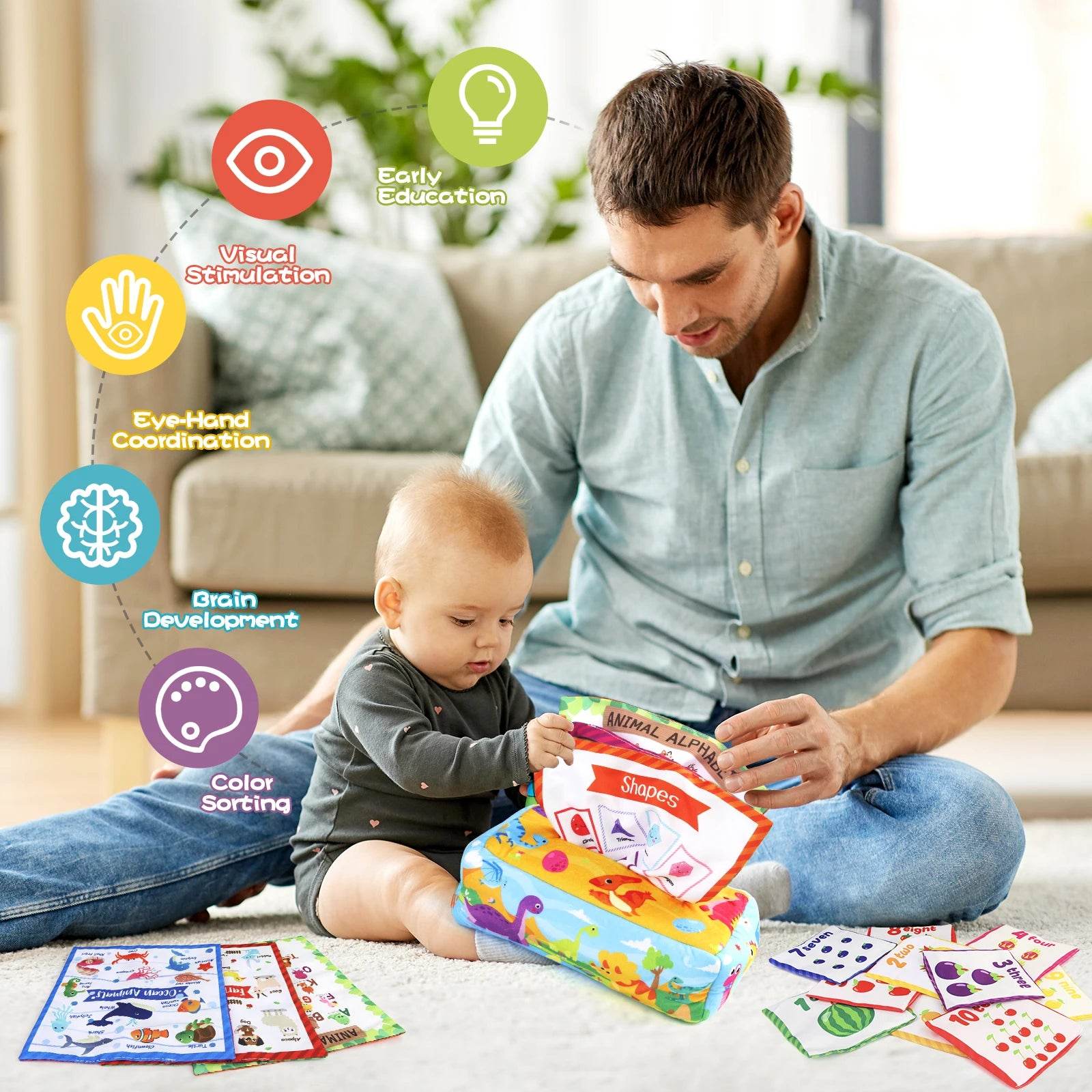 Baby Tissue Box Soft Stuffed High Contrast Montessori Square Sensory Toy for Toddler Educational Learning Toys - ToylandEU