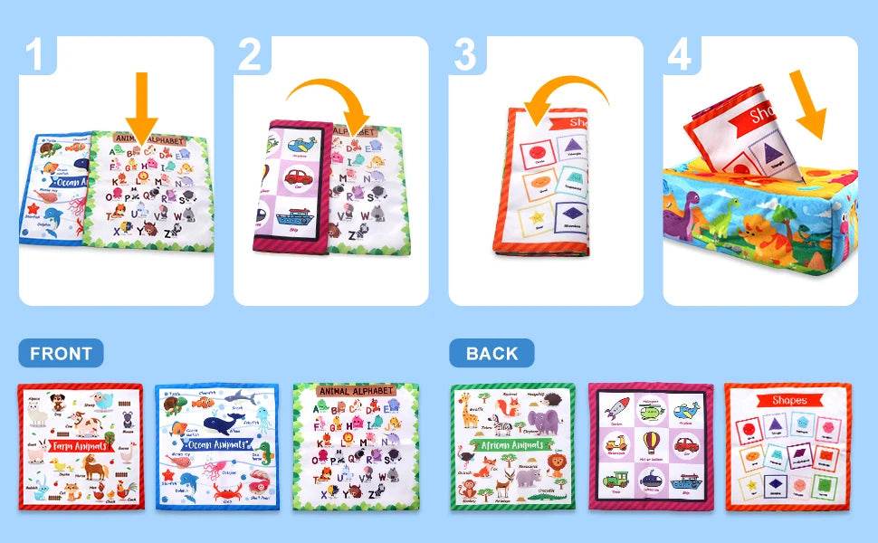 Baby Tissue Box Soft Stuffed High Contrast Montessori Square Sensory Toy for Toddler Educational Learning Toys - ToylandEU