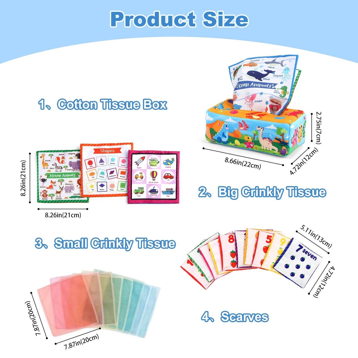 Baby Tissue Box Soft Stuffed High Contrast Montessori Square Sensory Toy for Toddler Educational Learning Toys - ToylandEU