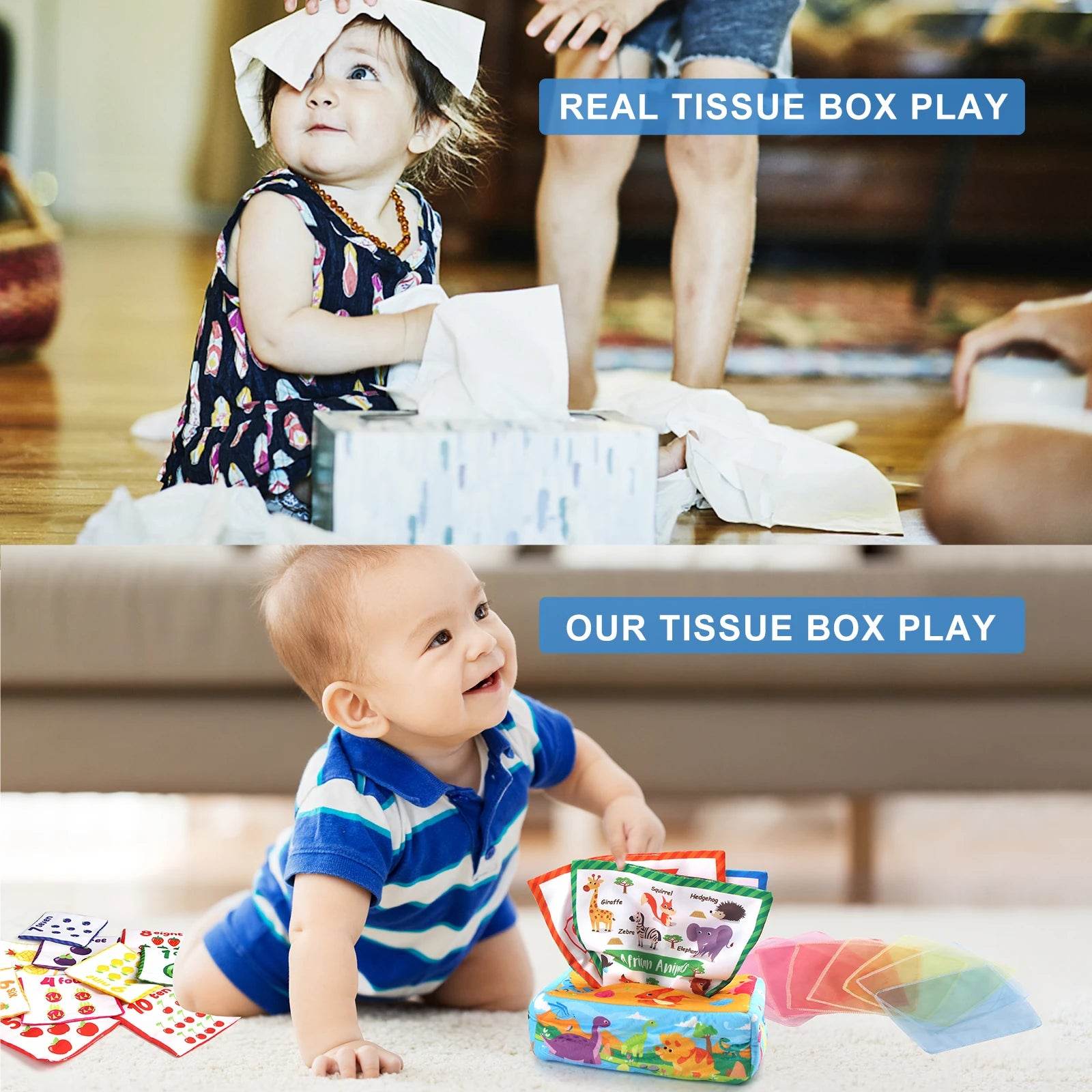 Baby Tissue Box Soft Stuffed High Contrast Montessori Square Sensory Toy for Toddler Educational Learning Toys - ToylandEU