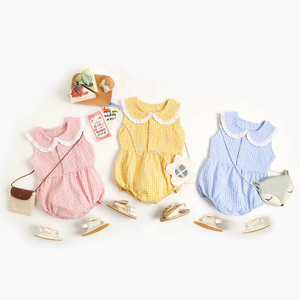 Soft Summer Cotton Baby Bodysuits Plaid Sleeveless Princess Design For Newborn Girls 0 To 1Y - ToylandEU