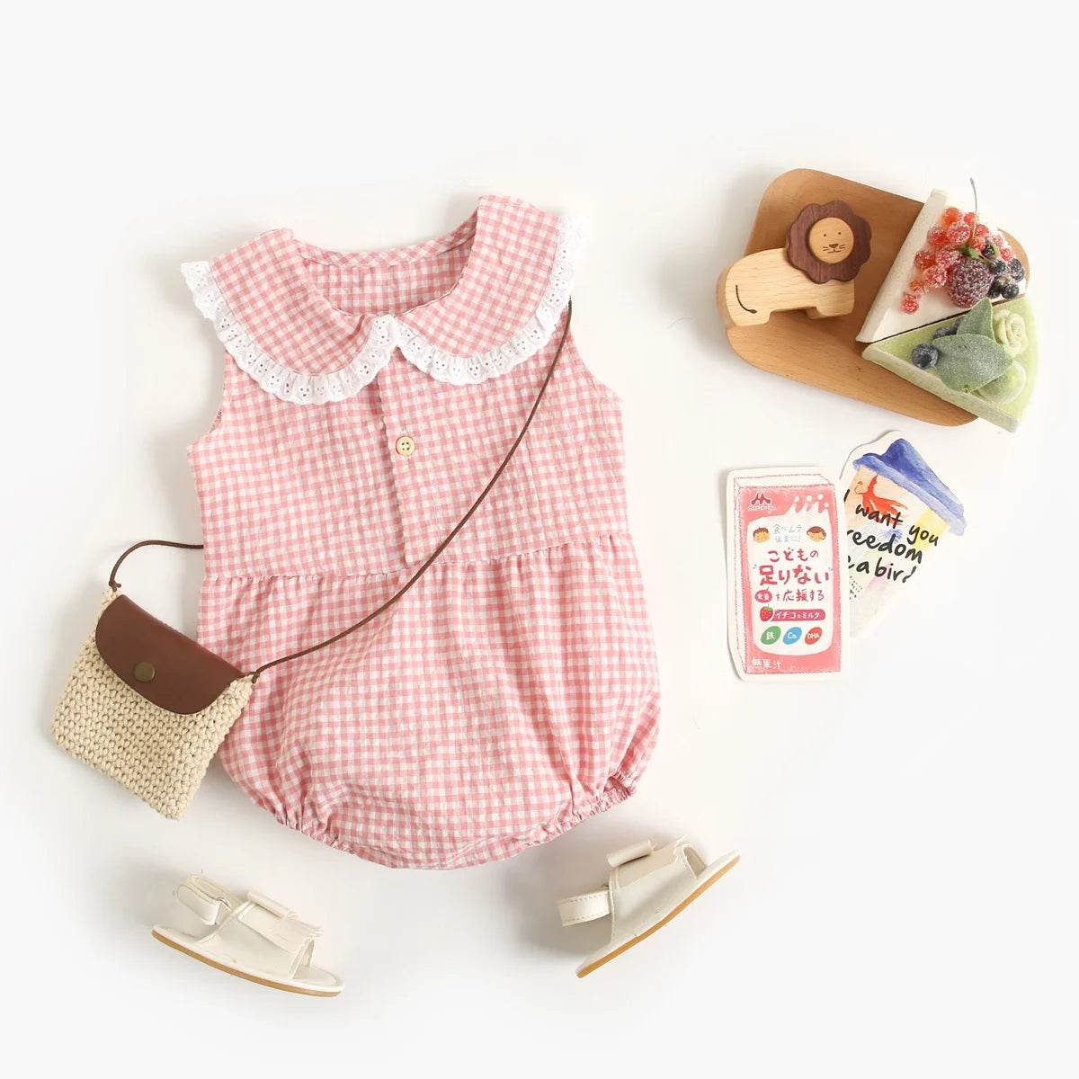 Soft Summer Cotton Baby Bodysuits Plaid Sleeveless Princess Design For Newborn Girls 0 To 1Y - ToylandEU