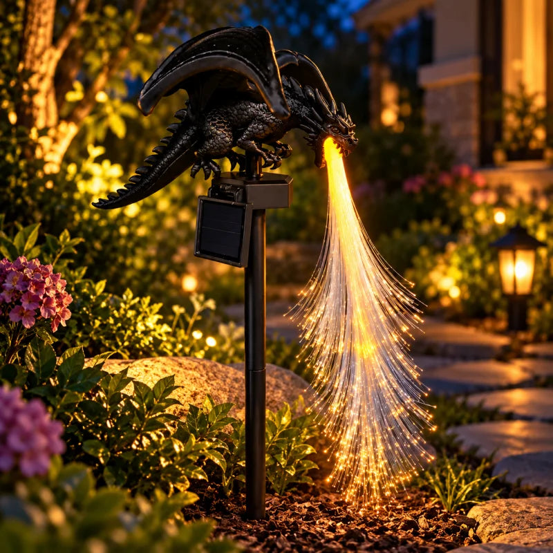Solar Dragon Garden Light | Fiber Optic Flame Effect | Toylandeu™