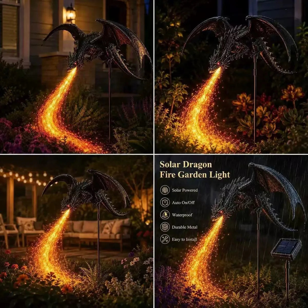 Solar Dragon Garden Light | Fiber Optic Flame Effect | Toylandeu™