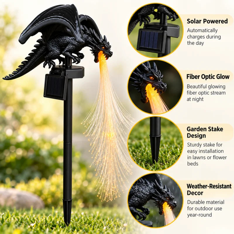 Solar Dragon Garden Light | Fiber Optic Flame Stake | Toylandeu™