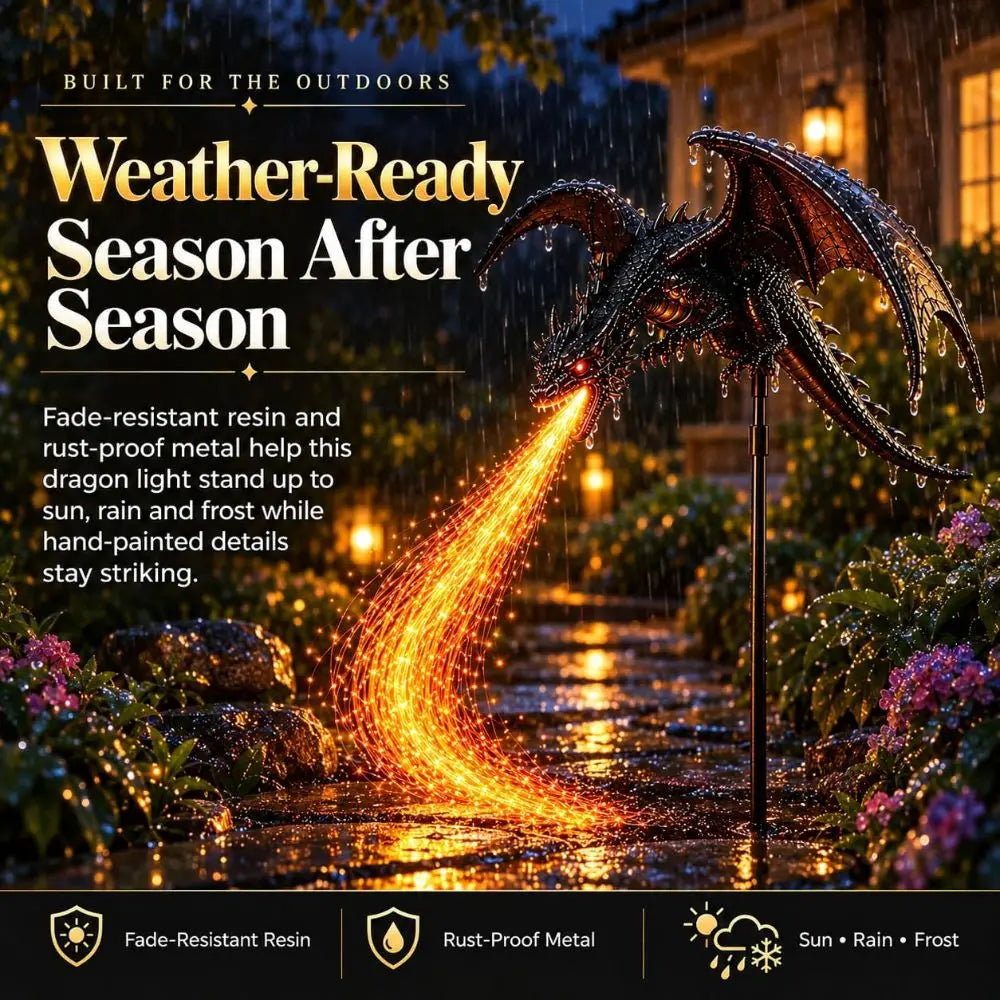 Solar Dragon Garden Light | LED Flame Resin Stake | Toylandeu™