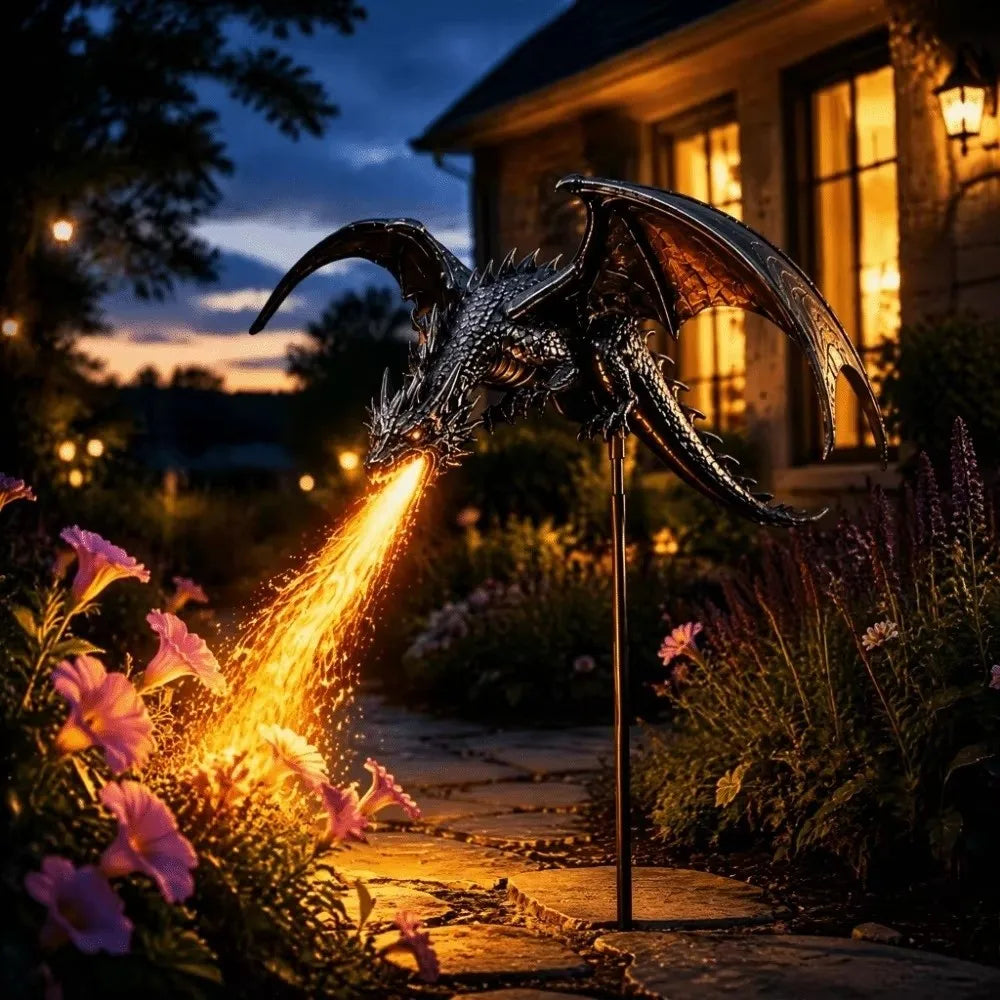 Solar Dragon Garden Light | LED Flame Resin Stake | Toylandeu™