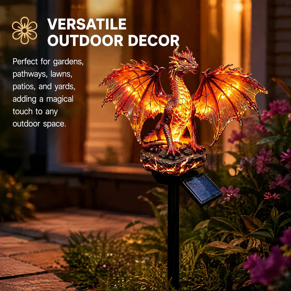 Solar Dragon Garden Statue | Solar LED Resin Figurine | Toylandeu™
