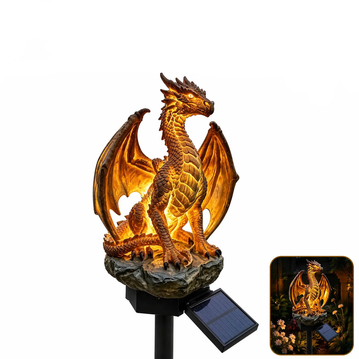 Solar Dragon Statue Light | 6.3-Inch Resin Gothic Decor | Toylandeu™