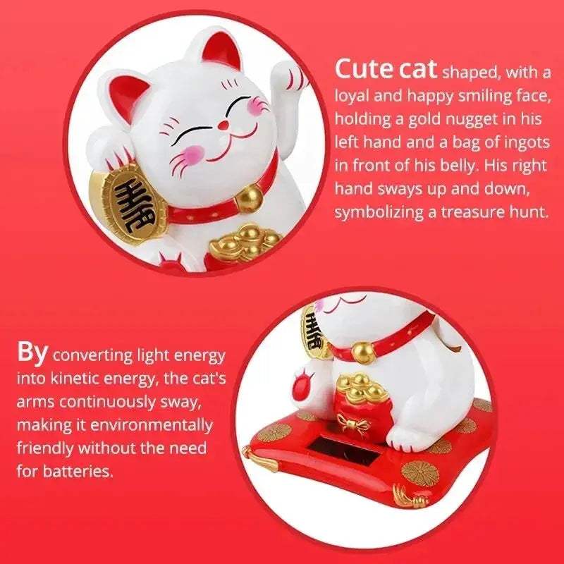 Solar Powered Beckoning Cat For Home And Office Good Fortune - ToylandEU