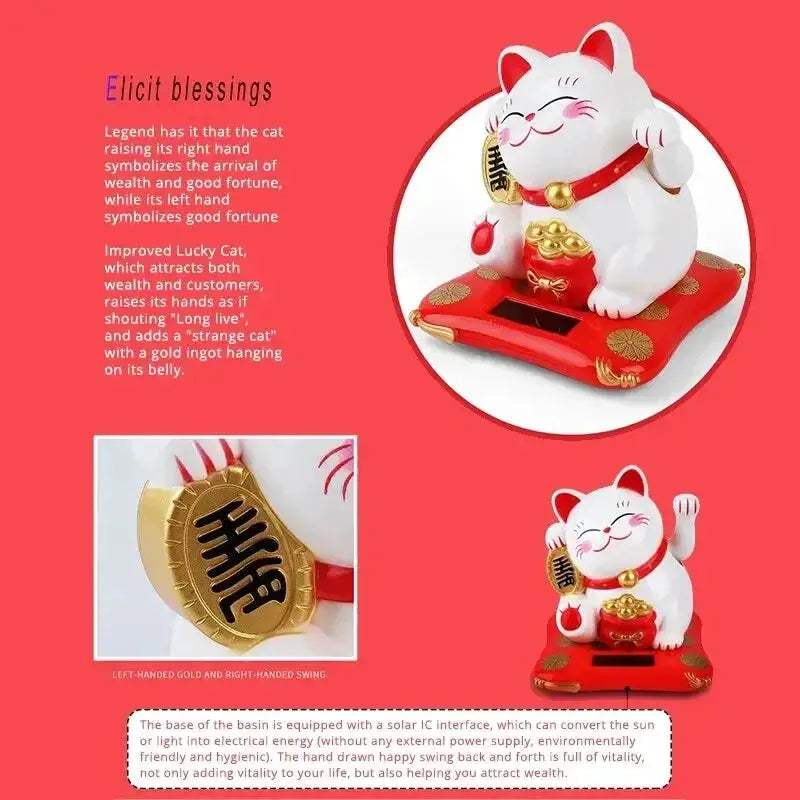 Solar Powered Beckoning Cat For Home And Office Good Fortune - ToylandEU