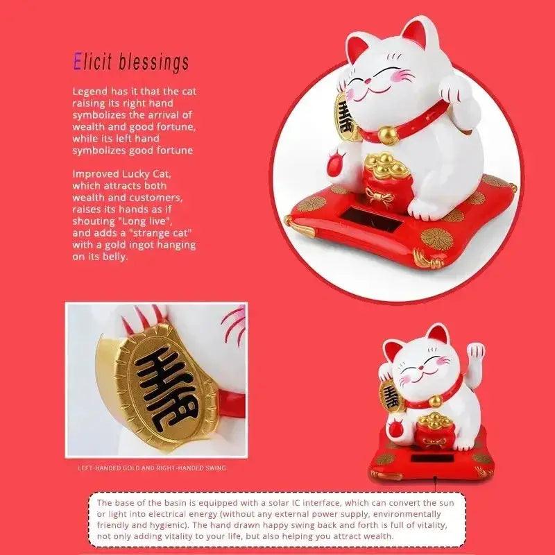 Solar Powered Beckoning Cat Home Office Good Fortune -  ToylandEU™