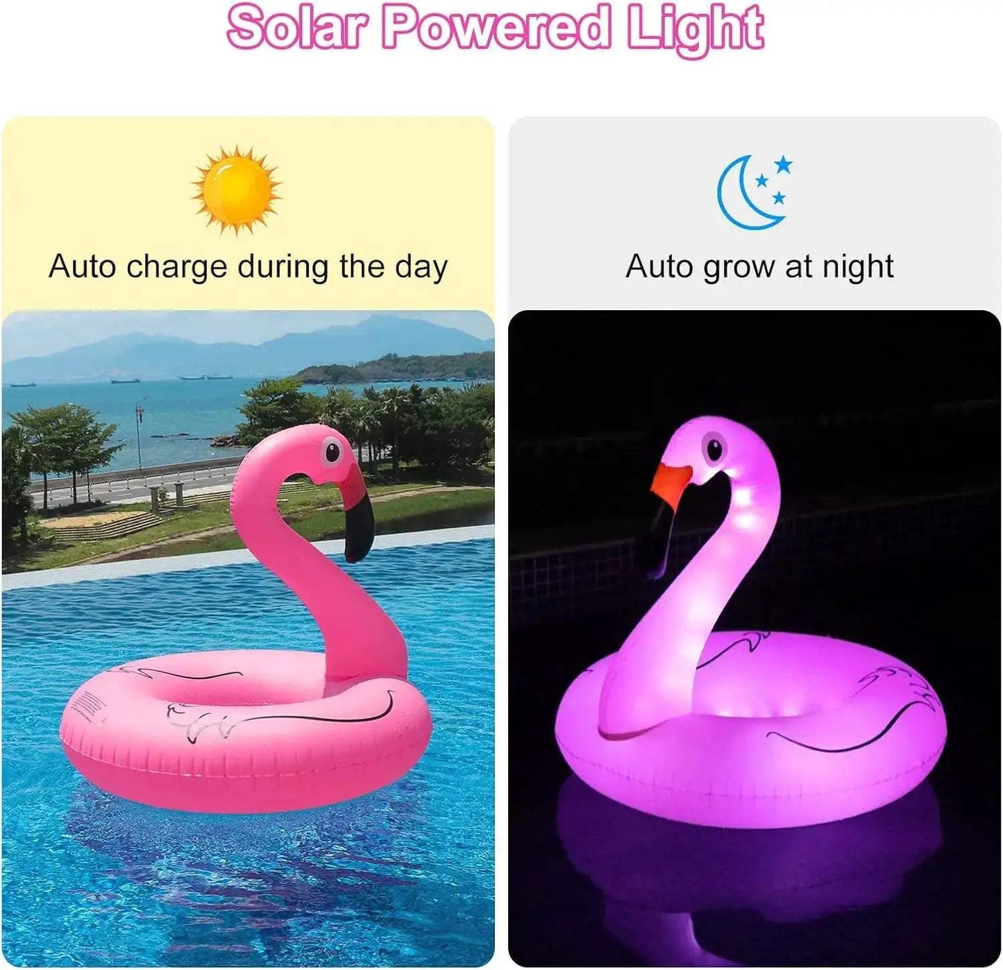 Solar Powered Inflatable Flamingo Pool Float with Lights, 42'' Adult Swim Tube for Lake Beach Summer Water Party - ToylandEU
