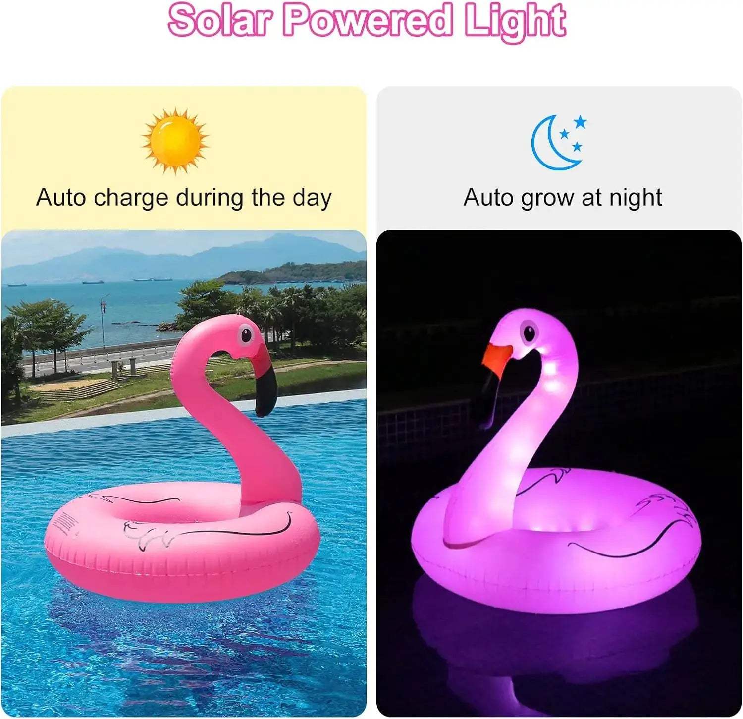 Solar Powered Inflatable Flamingo Pool Float with Lights, 42'' Adult Swim Tube for Lake Beach Summer Water Party - ToylandEU