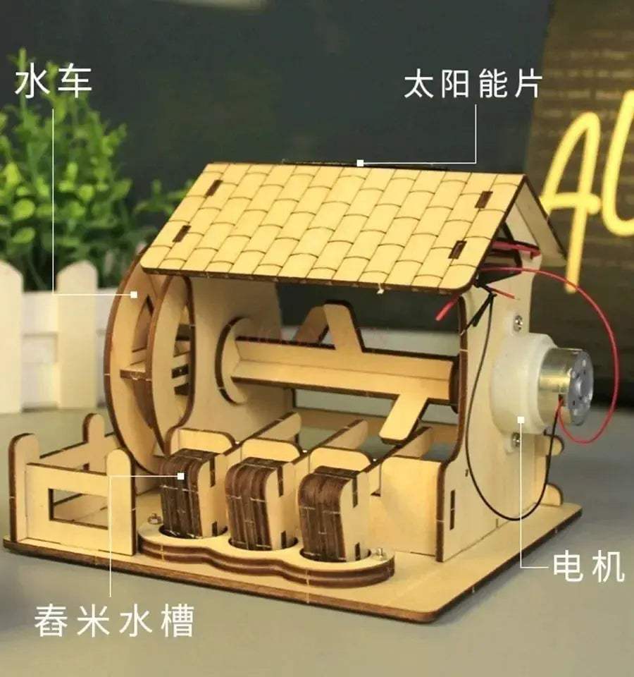 Solar Powered Wooden Rice Mill Toy Kit For Kids Educational - ToylandEU