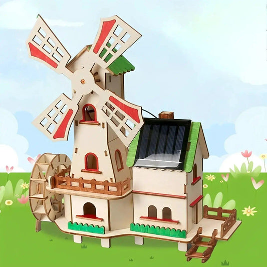 Solar Windmill House Kit For Kids STEM Puzzle Wooden -  ToylandEU™