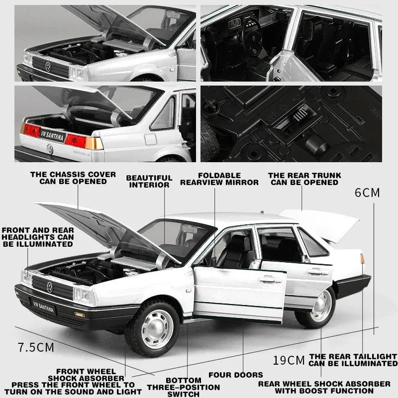 Solid Diecast Car 1 24 Volkswagen Santana Alloy Sound And Light For Boyfriend - ToylandEU