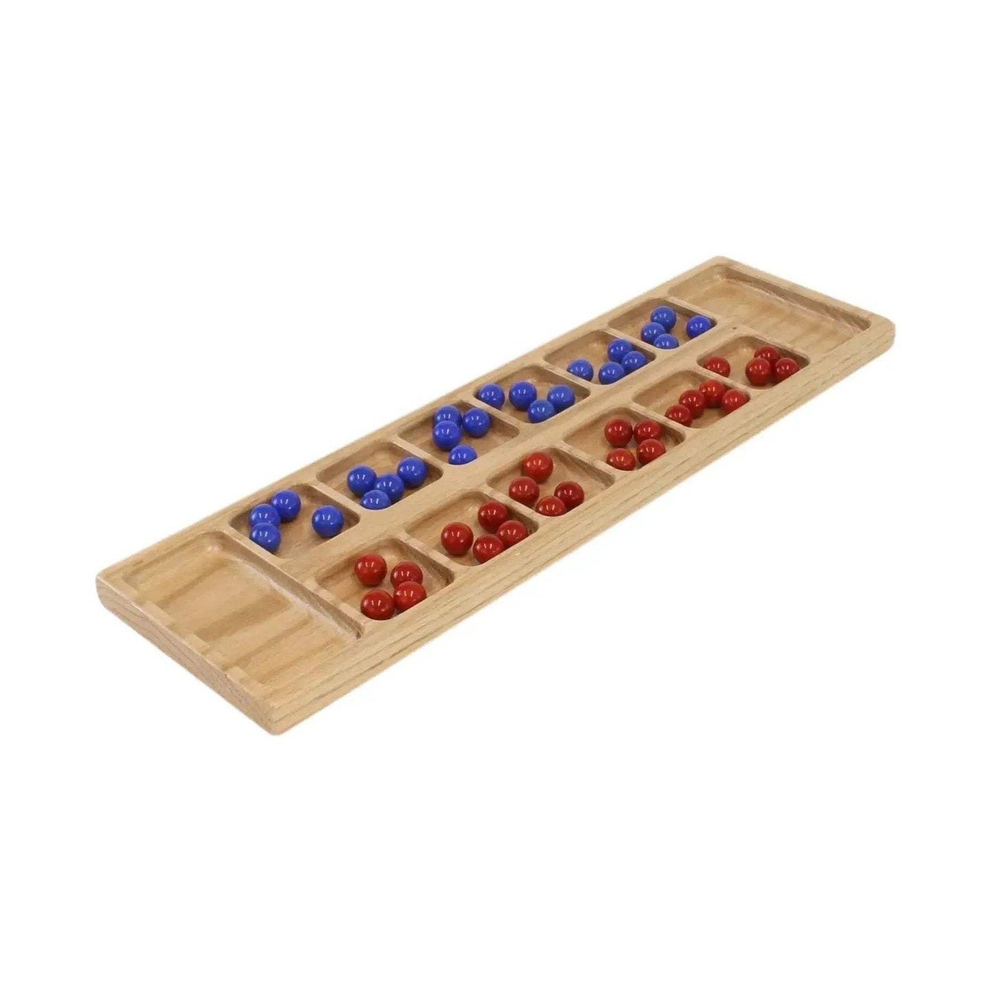 Solid Oak Wood Mancala Board Game Set With Marbles, Amish-Made - ToylandEU