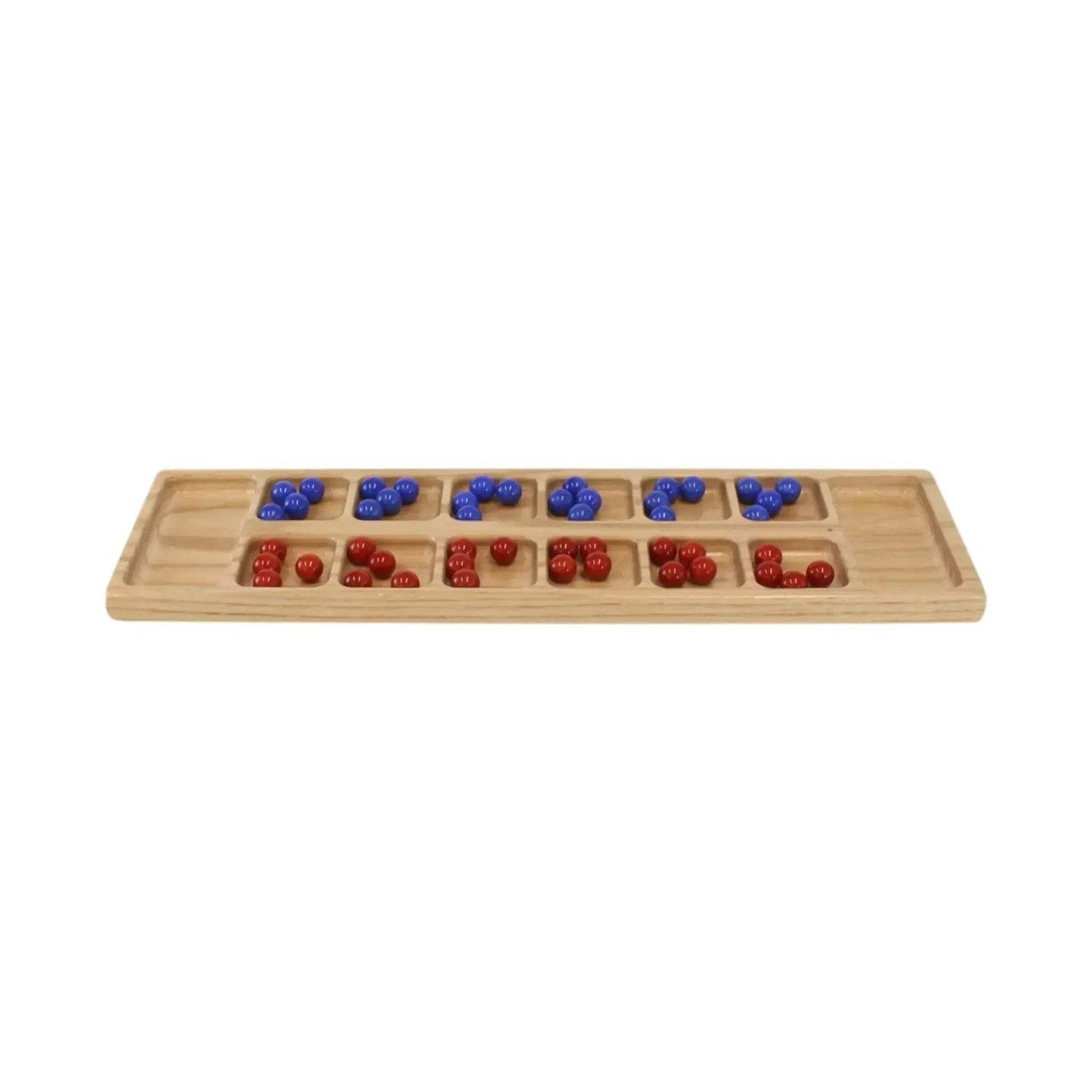 Solid Oak Wood Mancala Board Game Set With Marbles, Amish-Made - ToylandEU